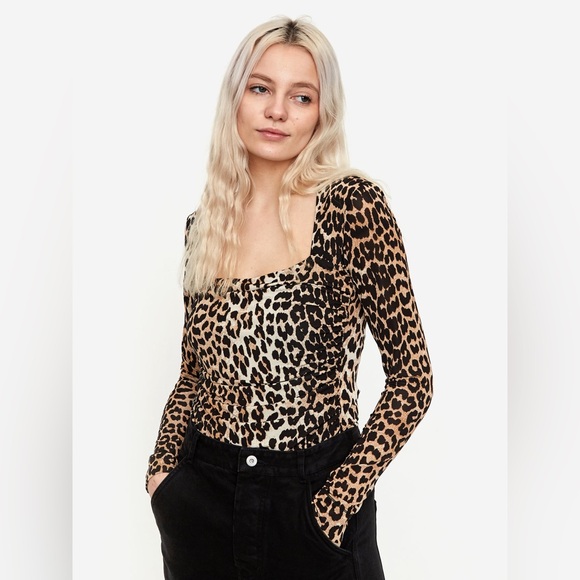 Ganni Long Sleeve Bodysuit Leopard Size M - Picture 1 of 11